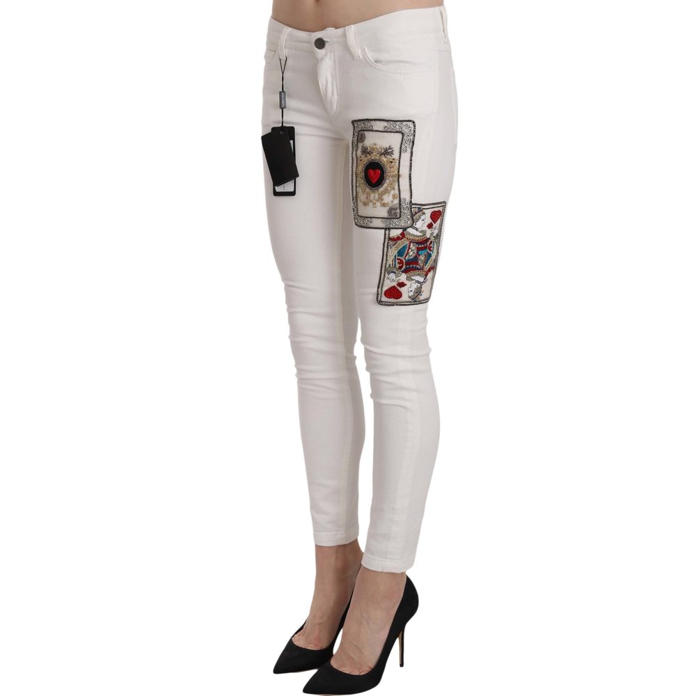 Dolce & Gabbana Queen Of Hearts Crystal Skinny Jeans - Picture 2 of 4